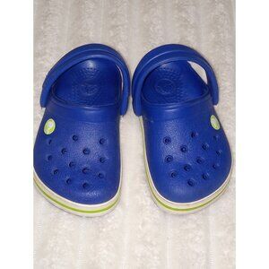 Crocs Clogs Side Band Toddler Boys Size 4/5 Blue Green White Shoes